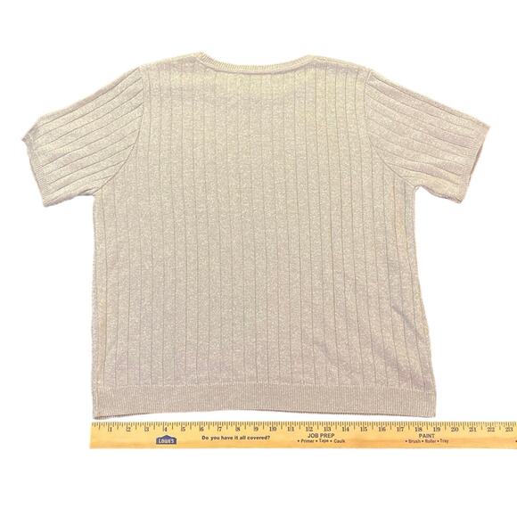 Alfred Dunner Size Medium Blouse Silver Metallic Sparkly Short Sleeve Holiday - Picture 10 of 10